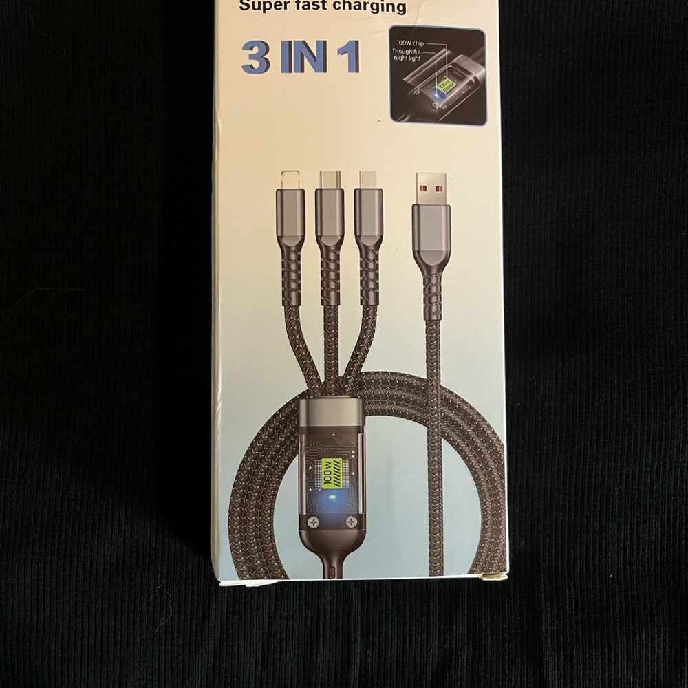 3 in 1 Super Fast Charging Cable - Black